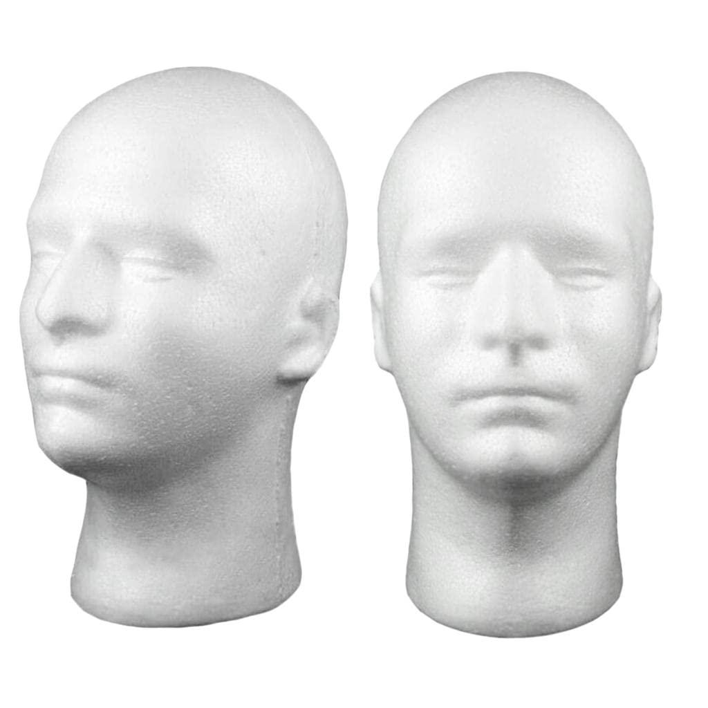 CarpNettore Male Foam Head Mannequin - Styrofoam Head Display Wig Stands for Wigs Hats Halloween Decoration (White, 2pcs)