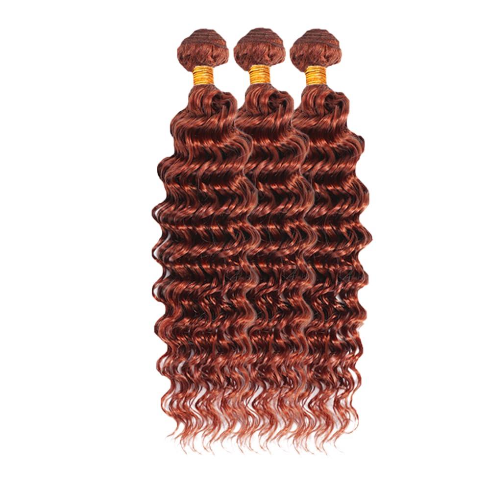 HuxoWax Copper Deep Wave Bundles Brown Human Hair Bundles Color #33 Bundles Human Hair Peruvian Virgin Hair 3 Bundles 14 16 18 Inch Reddish Brown Bundles Auburn Brown Bundle 300g
