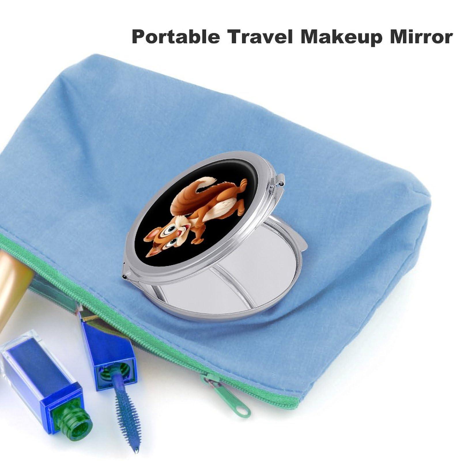 spIVCg Cute Chipmunk Compact Mirror Round Travel Makeup Mirror Portable Pocket Mirror for Purses and Travel