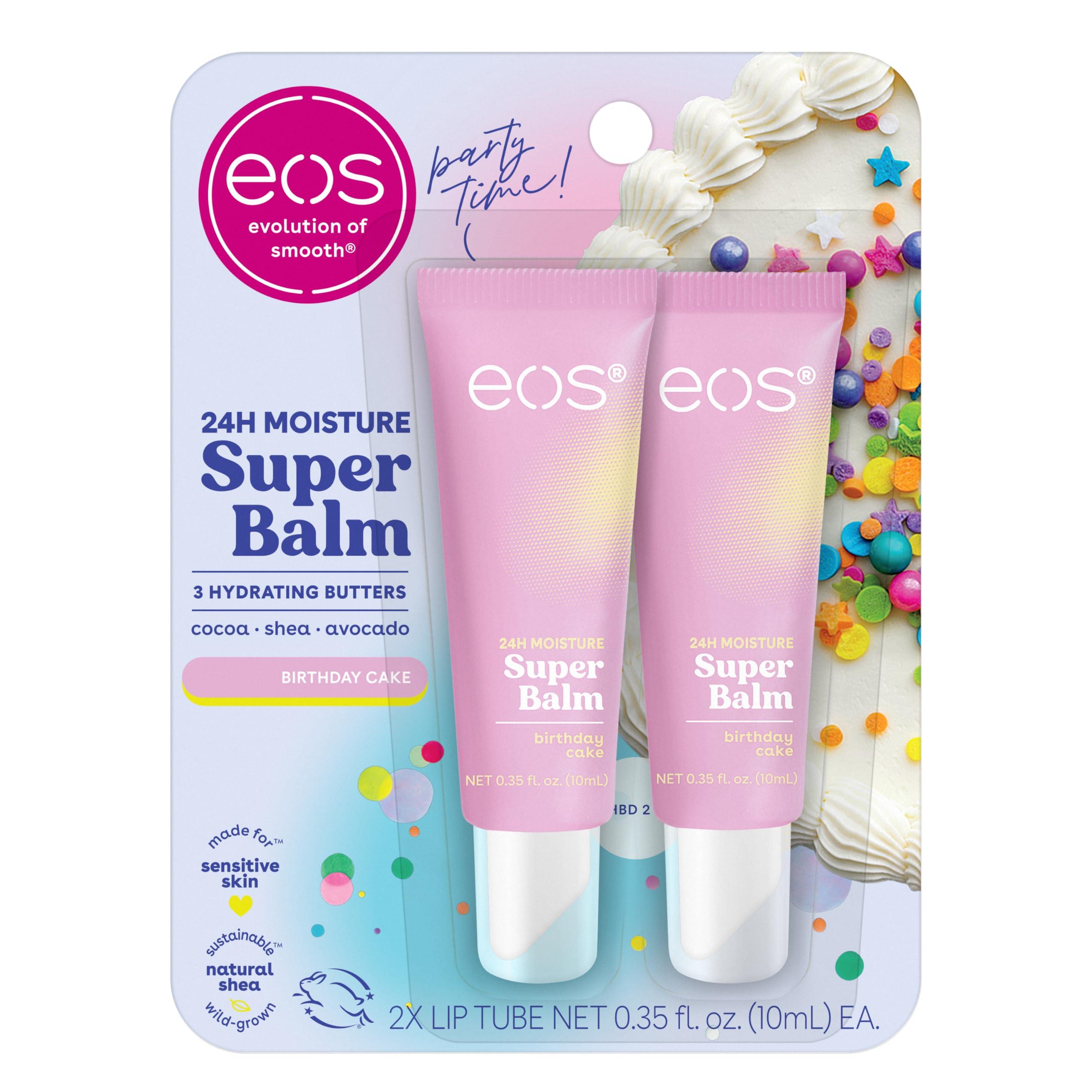 eos eos 24H Moisture Super Balm- Birthday Cake, Lip Mask, Day or Night Lip Treatment, Made for Sensitive Skin, 0.35 fl oz, 2-Pack