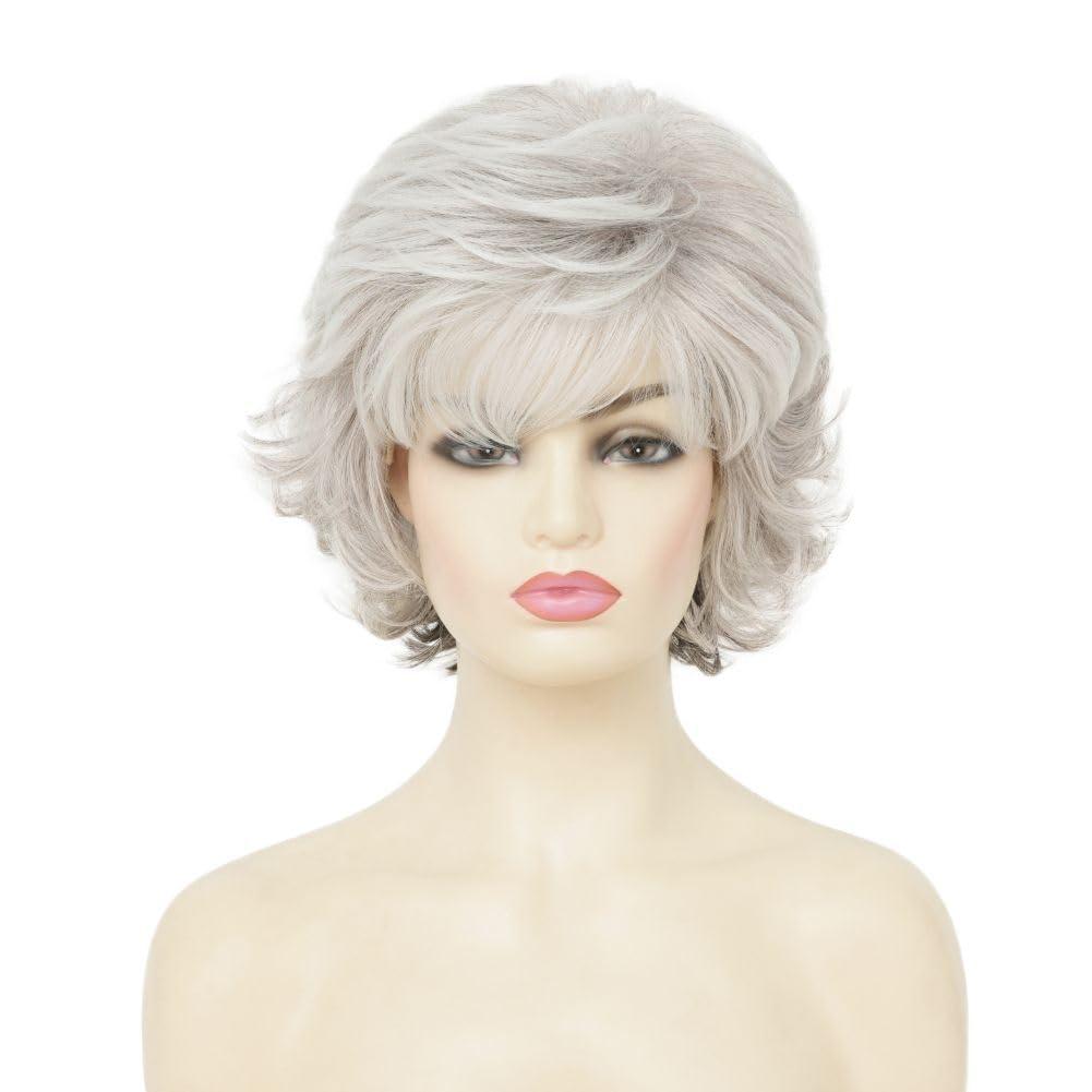 Salaibs Salaibs Short Grey Curly Wigs for Women Gray Old Lady Wig with Bangs Natural Synthetic Daily Party Cosplay Wig