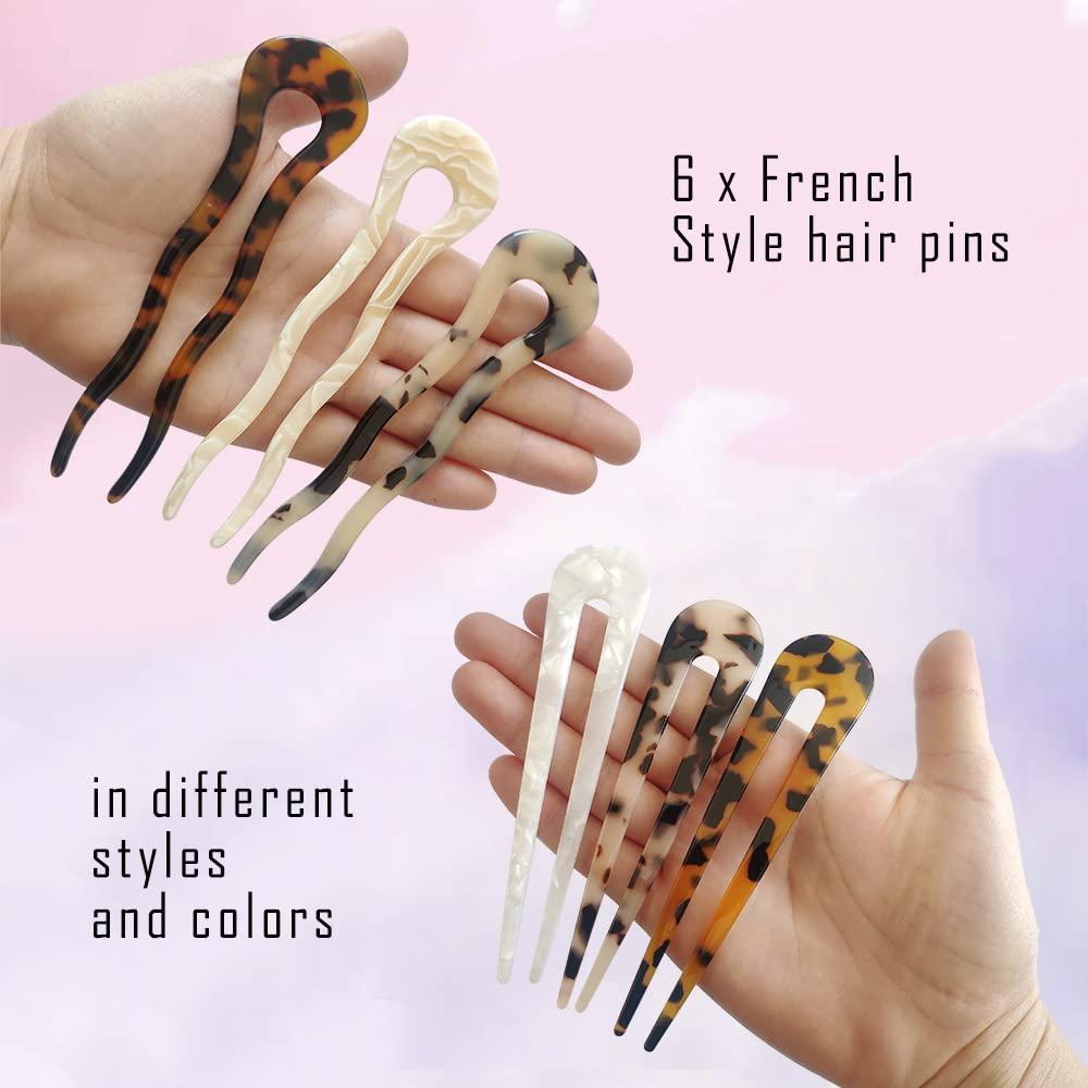 metulip 6 Pcs U-Shaped Hair Pins French Style Hair Pin Updo Bun Hair Sticks Wavy Chignon Pins Hair Accessories for Women and Girls