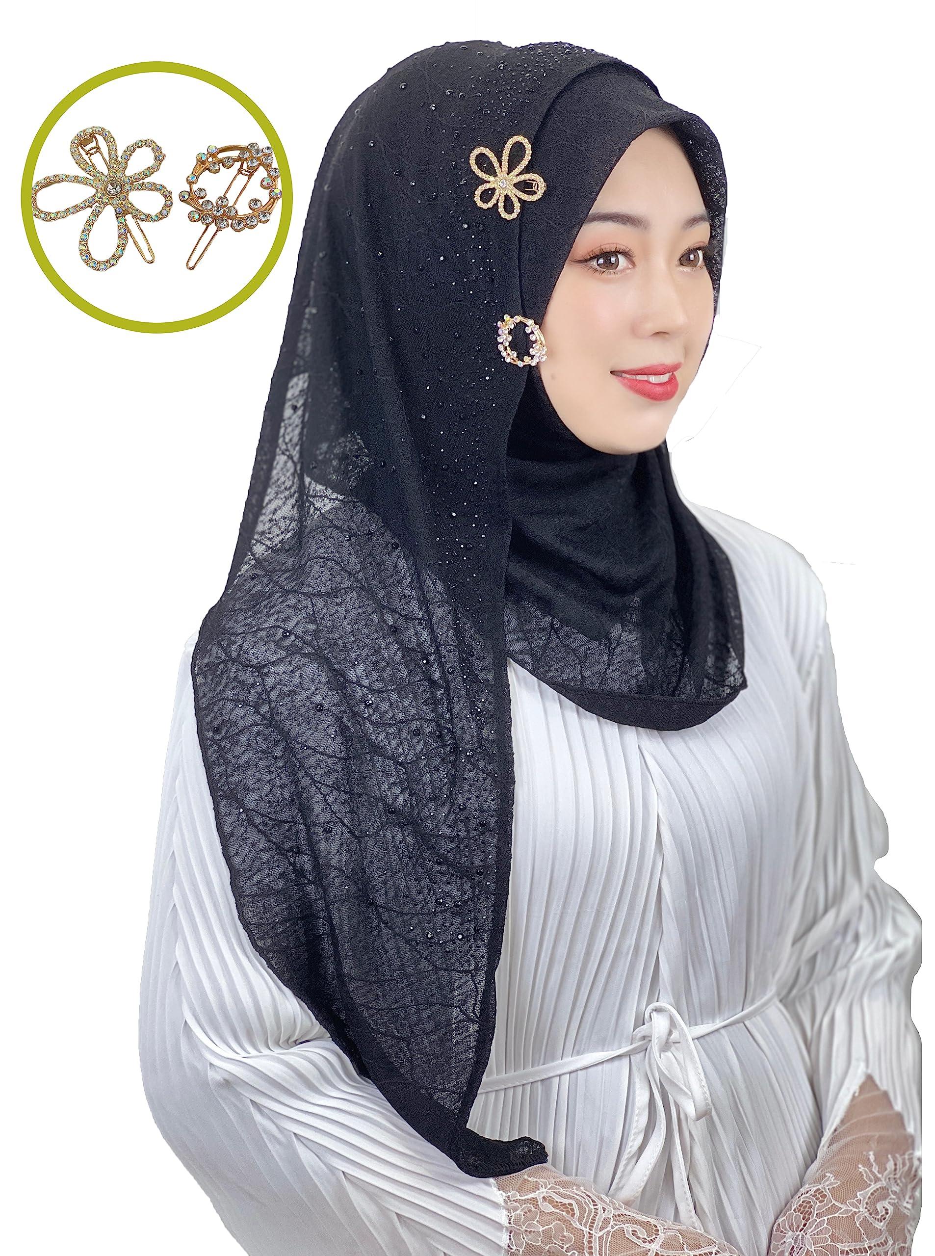 Fulbant Women Muslim Hijab Mesh Textured Turban Diamonds Muslim Women Hijabs Send Hair Accessories