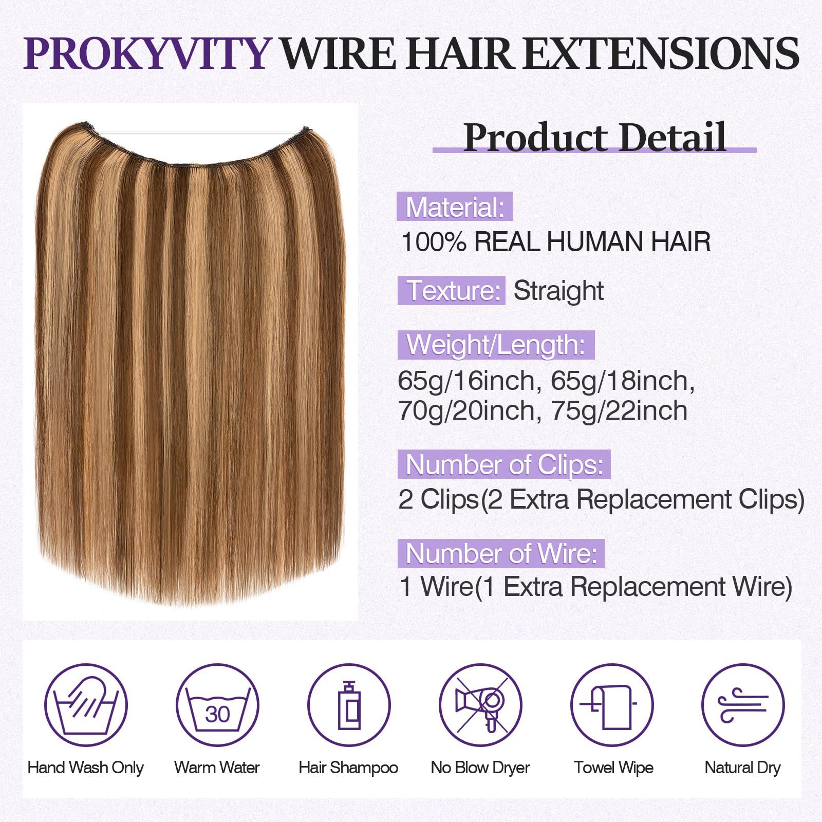 prokyvity Halo Hair Extensions Real Human Hair,Prokyvity 100% Human Hair Halo Extension,Halo Extensions Real Human Hair,Halo Hair Extension,Halo Hair 4P27 Medium Brown Mixed Dark Blonde 16inch
