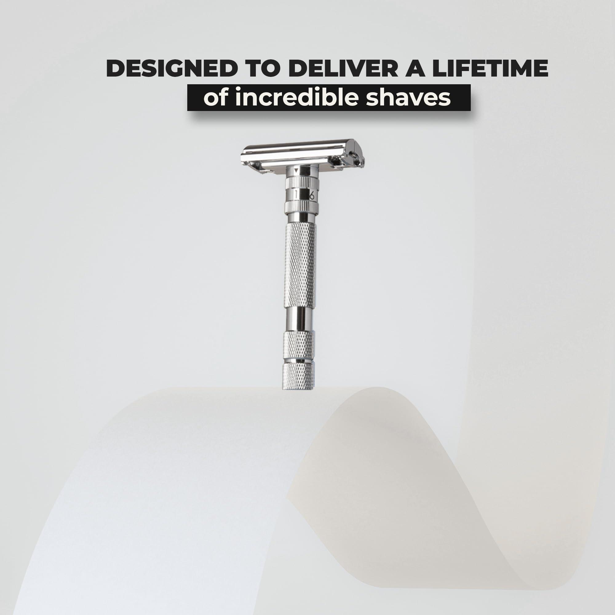 ROCKWELL RAZORS Rockwell Razors T2 | Twist-To-Open (TTO) Double-Edge Safety Razor | Full Metal | Includes 5 Fully Recyclable Stainless Steel Blades (White Chrome)