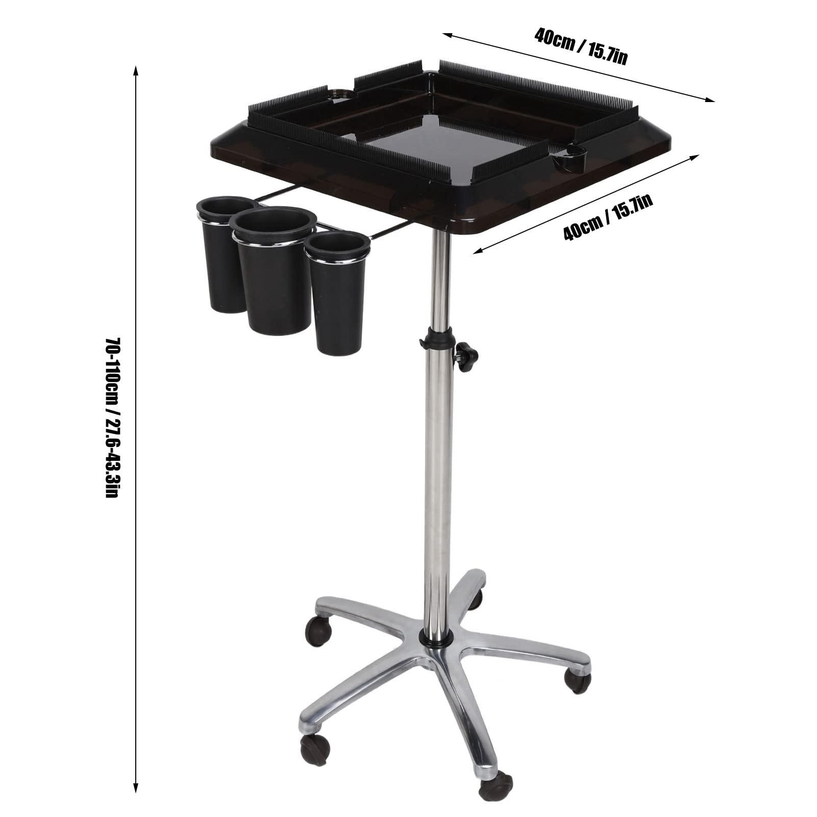 Sorandy Rolling Salon Tray Cart Height Adjustable, Aluminum Tray Cart on Wheels Hair Salon Wig Holder Removable Hair Extension Tool Holders Stand for Hair Salon