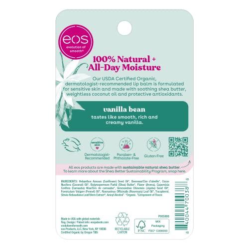 eos eos 100% Natural & Organic Lip Balm Sphere- Vanilla Bean, All-day Moisture, Dermatologist Recommended for Sensitive Skin, Lip Care Products, 0.25 oz