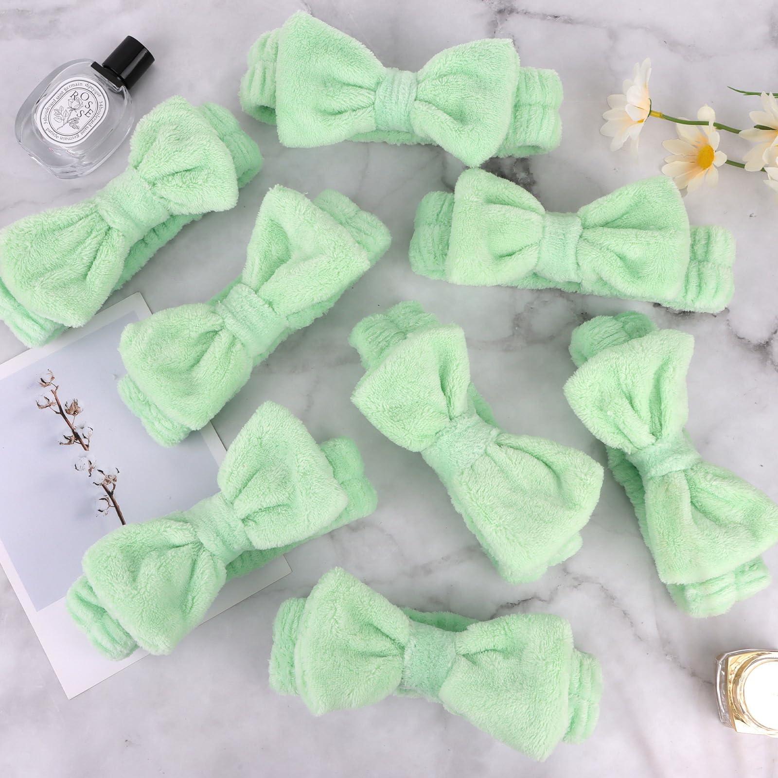Ondder Ondder Green Spa Terry Cloth Skincare Headbands for Women - 8 Pcs Makeup Bow Hair Bands for Face Washing and Skin Care