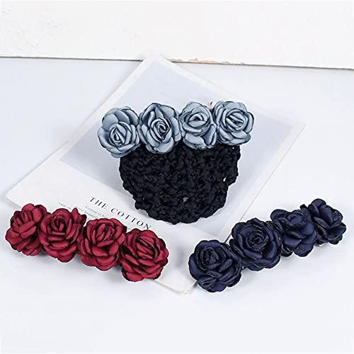 Generic Rose Spring Clip Crochet Bun Net Snood Office Lady Bow Tie Net Pocket Hairpin Clothing Hair Clips (rough net, Red)