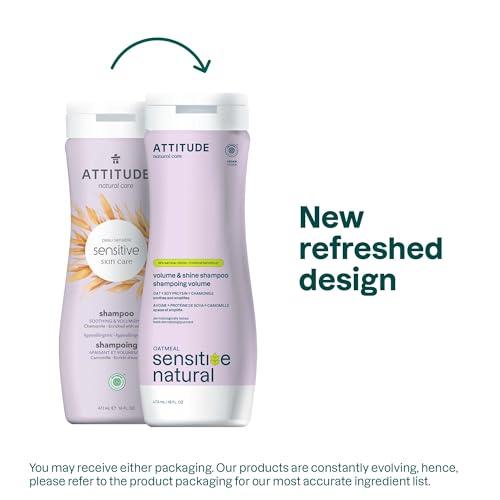 ATTITUDE ATTITUDE Hair Shampoo for Sensitive Dry Scalp, EWG Verified, Soothing Oat, For Thin Hair, Naturally Derived Ingredients, Vegan and Plant-Based, Volume and Shine, Chamomile, 16 Fl Oz