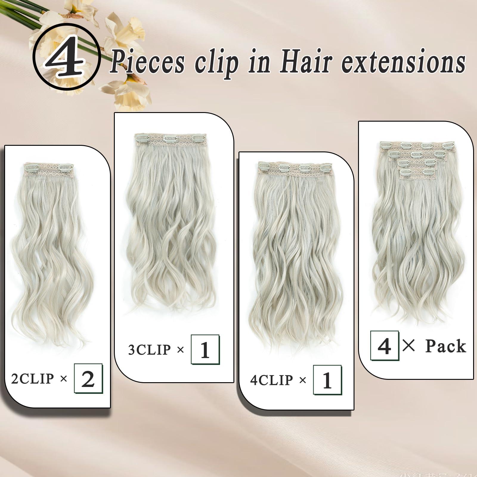 WOMWOM Clip in Hair Extensions, 14 Inch Hair Extensions Clip Ins 4 Pcs Synthetic Curly Wavy Hair Extensions Long Thick Clip on Hair Extensions Hairpieces (Platinum Blonde)