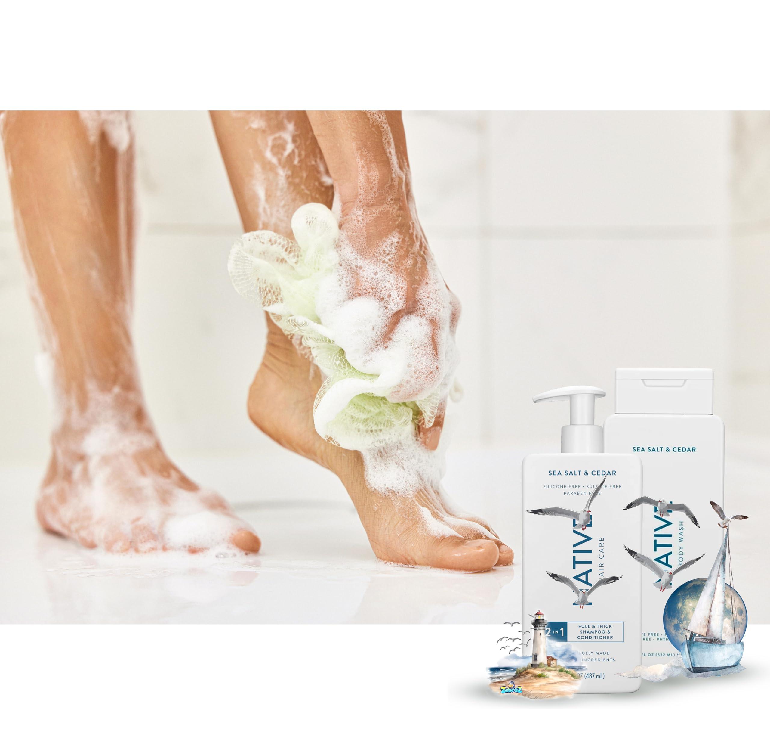 Hair Care And Body Wash Native - Hair and Body Wash - 2 in 1 Shampoo and Conditioner And Body Wash - Sea Salt & Cedar - Contain Naturally Derived Ingredients | All Hair - 16.5 and 18 FLOz - Pack Of 02