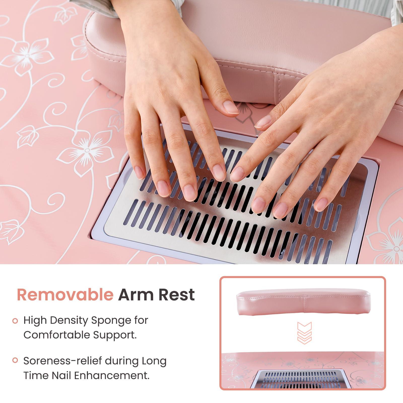 WELLHUT WELLHUT Nail Tech Table Vented Manicure Table w/LED Lamp, Dust Collector, Carry Bag & Soft Cushion, Portable Nail Tables w/Universal Mute Wheels for Nail Lovers Home Spa Beauty Salon