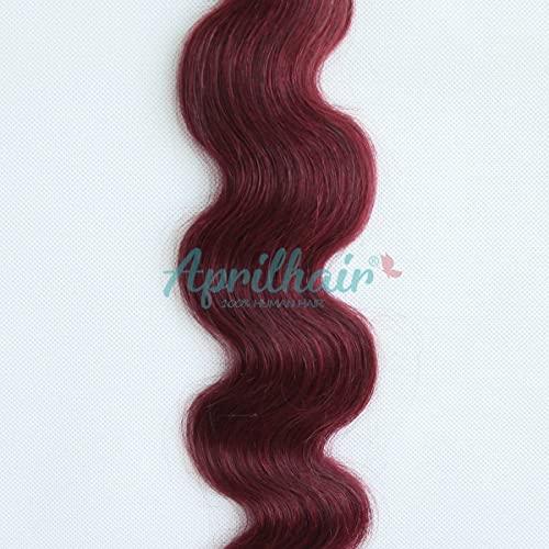 Aprilhair Aprilhair 8A Machine Double Weft Raw Brazilian Virgin Human Hair Extensions Wine Red #99J Body Wave 3 Bundles (14'' 16'' 18'', 99J bundles)