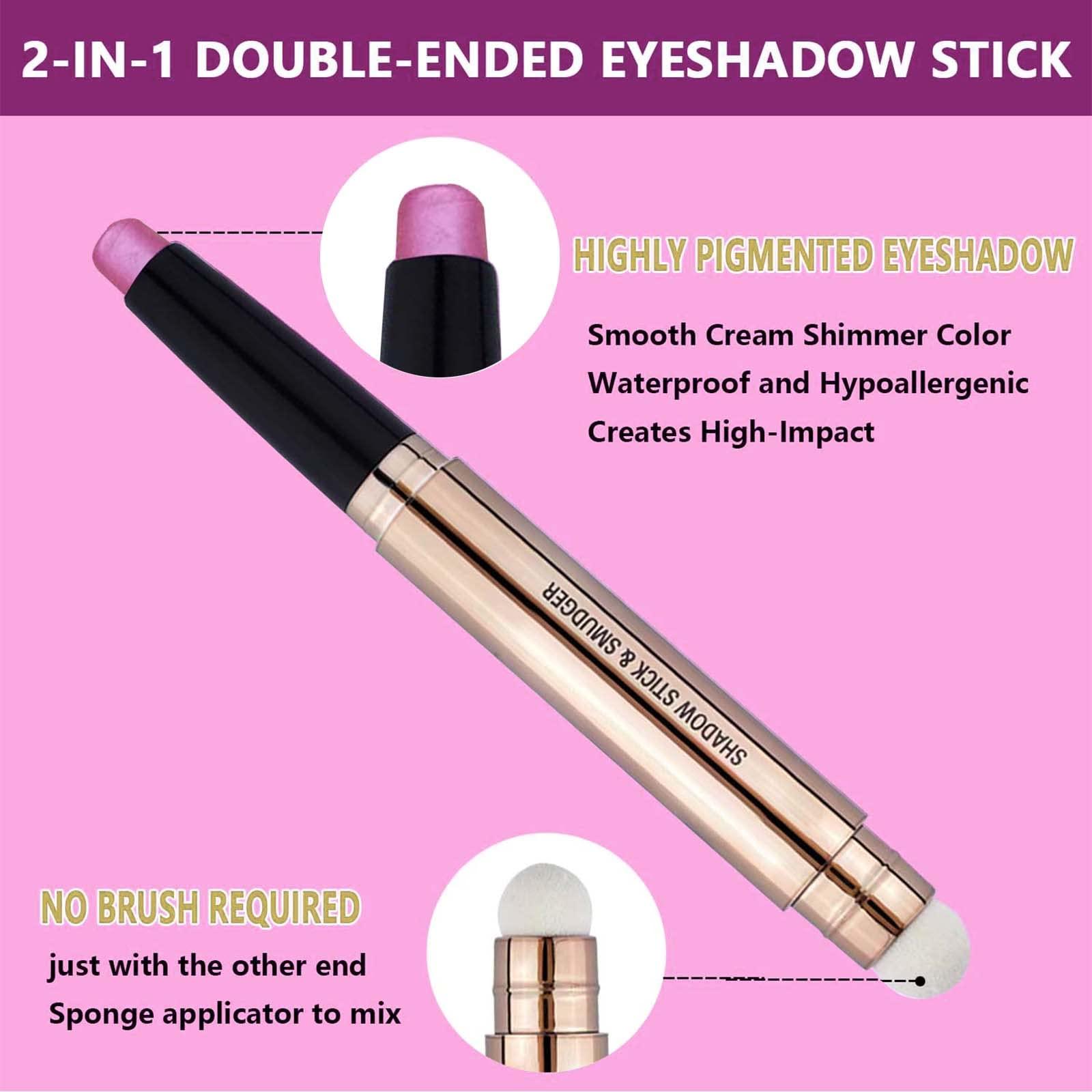 MAY FOLTREN 2 in 1 Pink Eyeshadow Stick, Cream Smooth Shimmer Hot Pink Eyeshadow Pencil, Hypoallergenic Waterproof Long Lasting Multi-Dimensional Eye Shadow Highlighter Stick Makeup Eyeliner Pen(Pink Shimmer #13)
