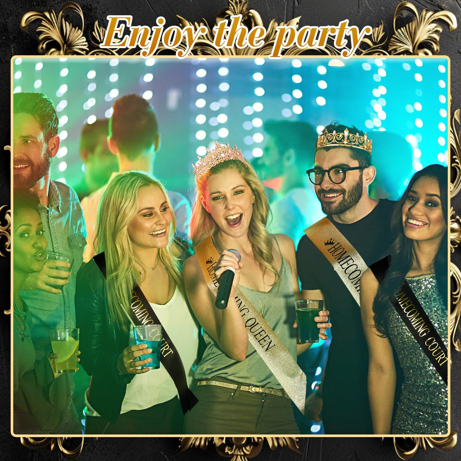 Saintrygo Saintrygo 12 Pcs Homecoming Crowns and Sashes Set Homecoming King Queen Crystal Tiara Court Shiny Sash for Party(Classic,Gold)