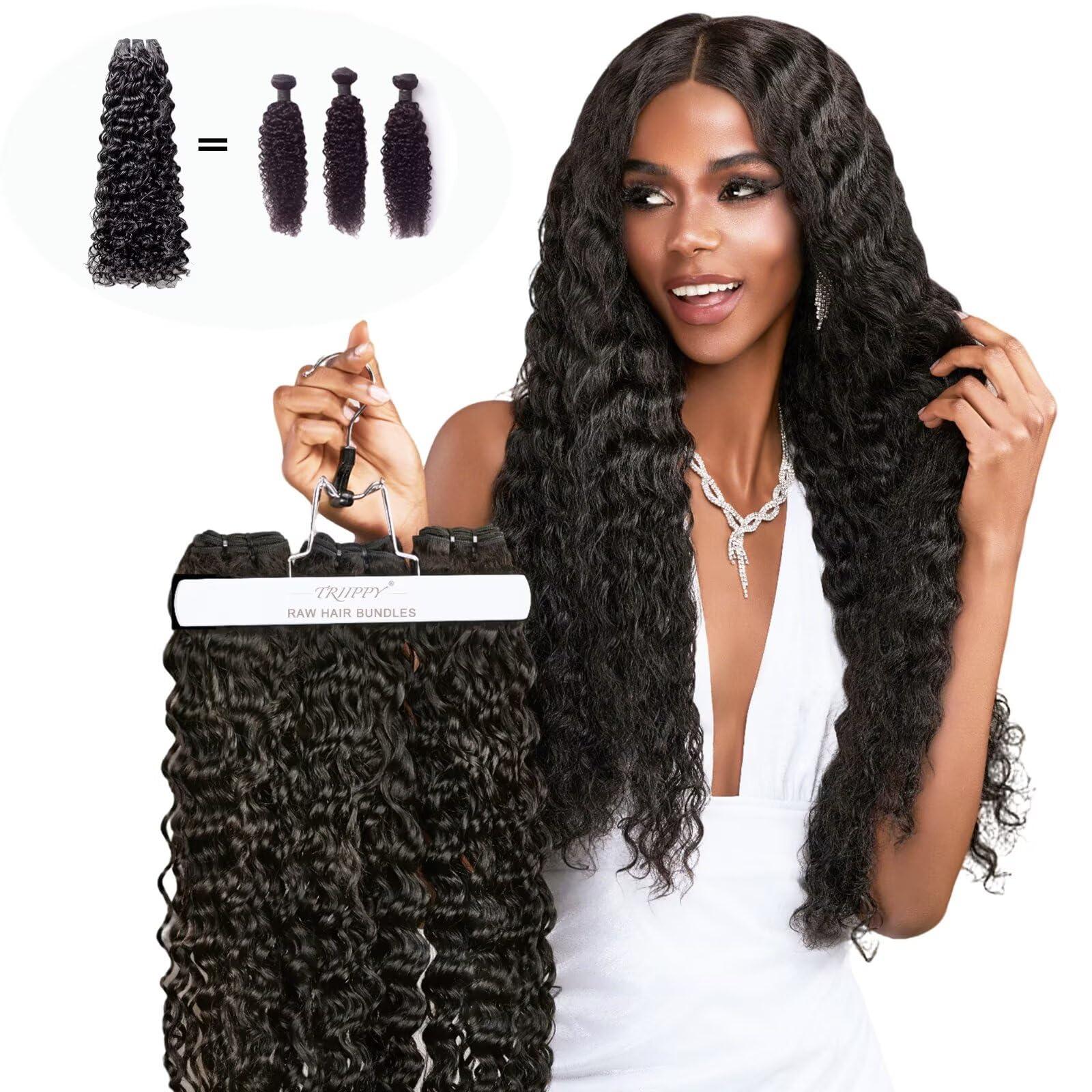 Triippy TRIIPPY Raw Human Hair Bundles,Triple Lifespan Than Regular Virgin Hair No.1 Sales Of Raw Hair Bundles,26 28 30 Inches Cambodia Raw Deep Wave 3 Bundles, Keep Soft and Smooth After Multiple Washes