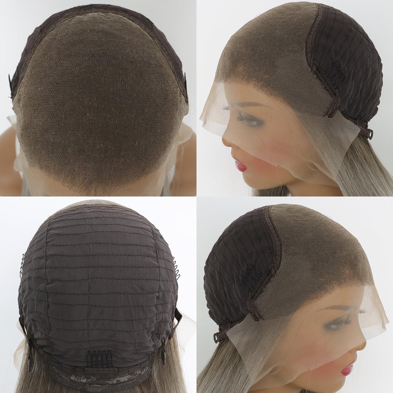 K\'ryssma K\'ryssma 13x6 Wig Highlight Ombre Brown and Platinum Blonde Synthetic Lace Front Wigs for Women with 6 Inch Deep Part Glueless Long Straight 13x6 Lace Front Wig Pre Plucked 24 Inches