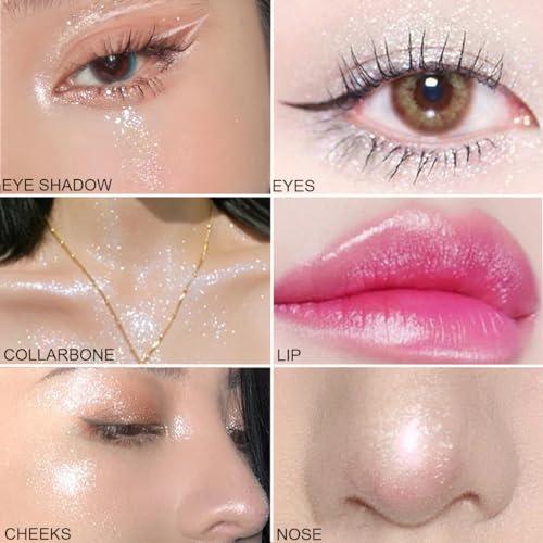 Lingyun Lingyun Shimmer Glitter Eyeshadow Palette,Korean Eye Glitter Highlight Shimmer Eye Makeup Sparkly Silver Eye Shadow, Ultra-Blendable,Long Lasting (Weavers)