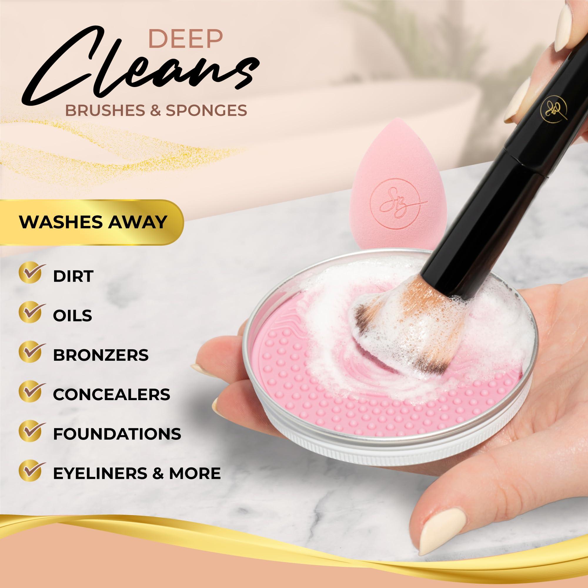 Snapshot Beauty SNAPSHOT BEAUTY Professional Makeup Brush Cleaner Set - LARGE 3.5 ounce size - Vegan & Cruelty Free Make Up Brush Cleanser Includes Pink Silicone Makeup Brush Cleaner Mat - for Brushes & Sponges