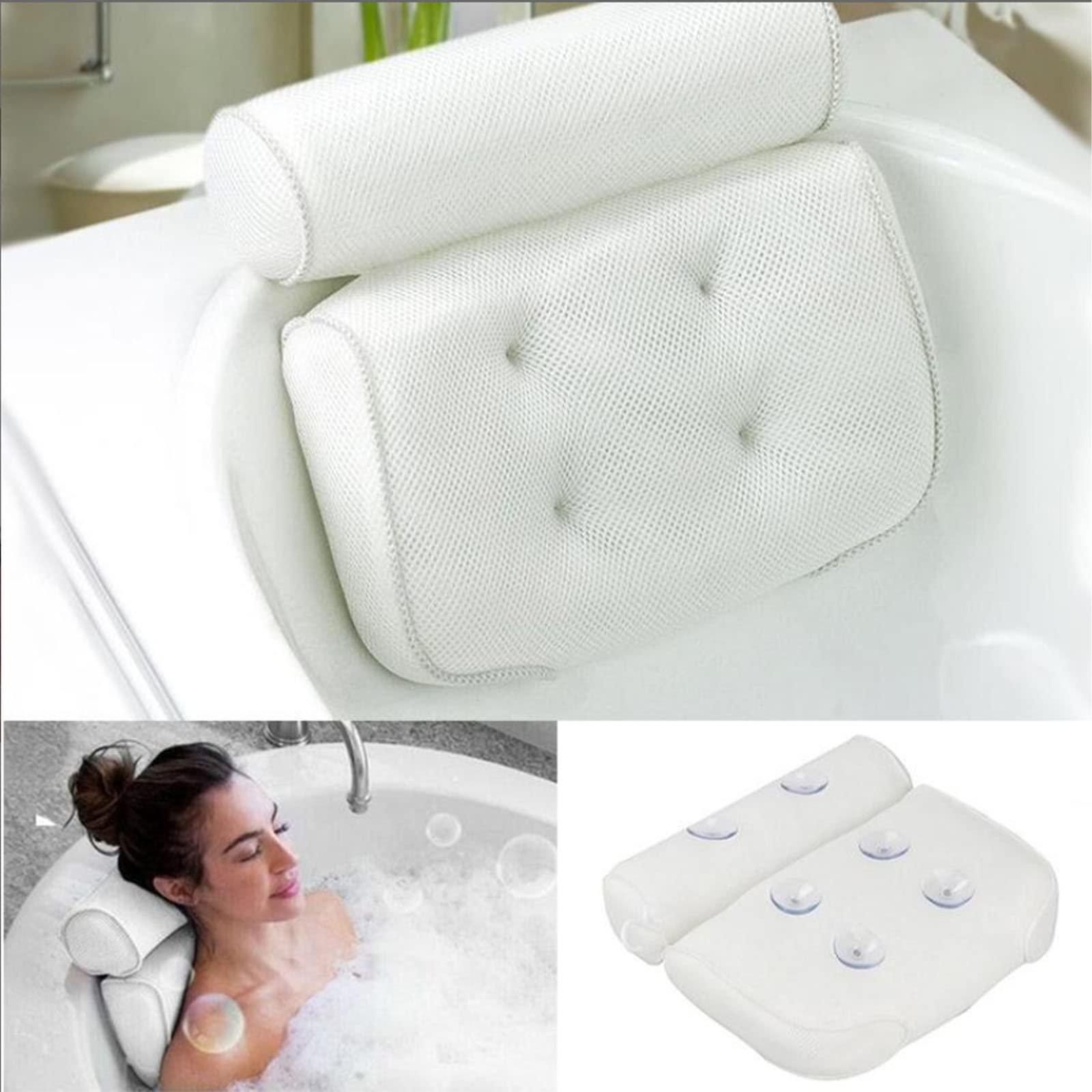 BINGWANG BINGWANG Bath Pillow Bath Spa Pillow, Non-Slip 6 Large Suction Cups, Super Thick, Can Perfectly Support The Head, Neck, Back and Shoulders, Suitable for All Bathtubs, Hot Tubs, Massage Bathtubs-White