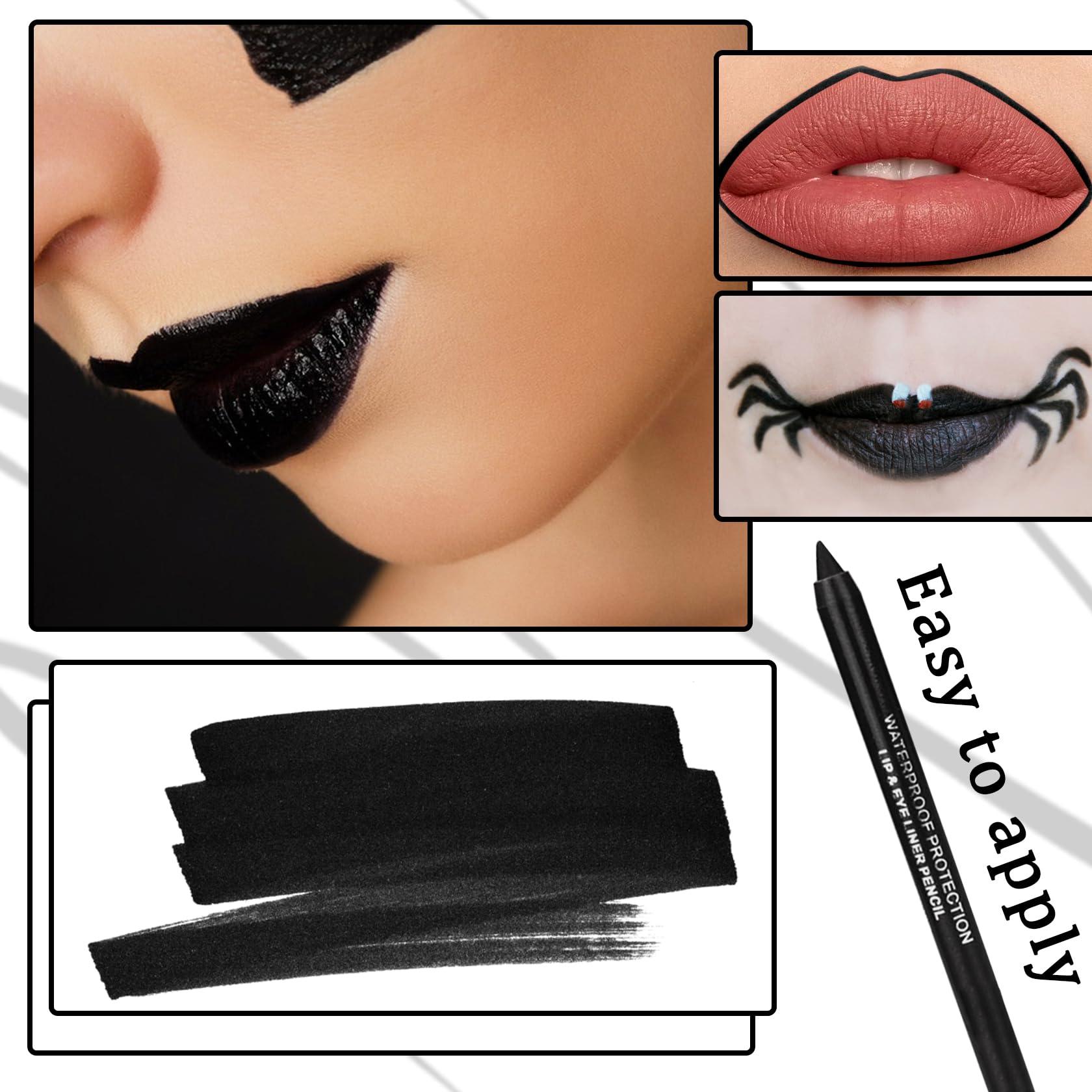 LingHaoLH 2PCS Black Matte Lip Liner and Lipstick Set,High Pigmented Black Liquid Lipstick and Lip Liner Set,Long Lasting Waterproof Black Lipgloss Liner Set for Goth Christmas Halloween Cosplay Makeup