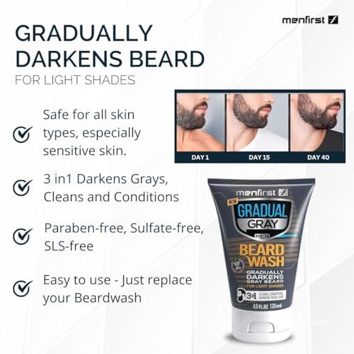 MENFIRST MENFIRST Gradual Grey Reducing Beard Wash for Light Shades - Beard Wash for Light Brown to Blonde Hair - Beard Color Shampoo for Men - 4.60 FL