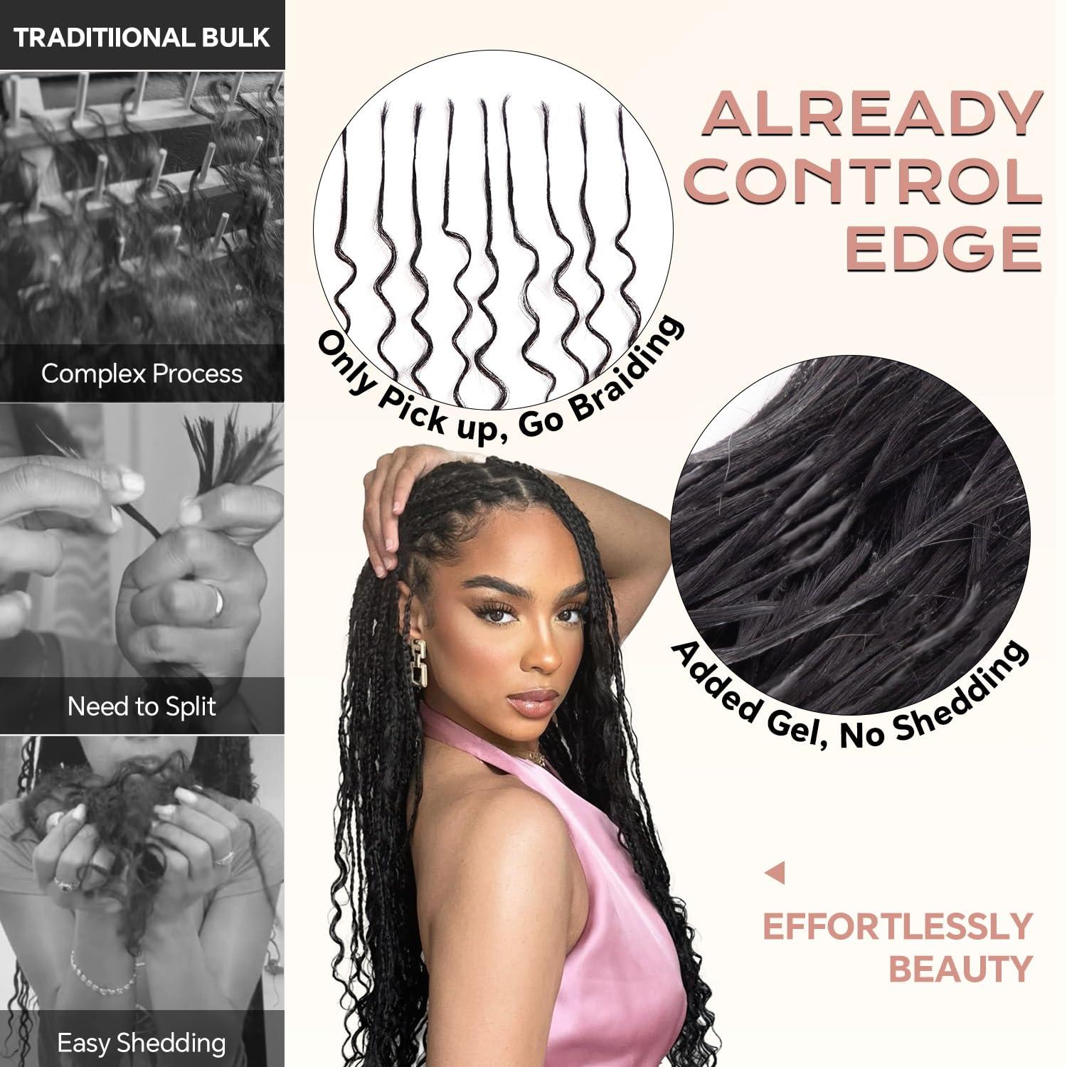 BLL Pre-Divided Deep Wave Human Braiding Hair for Boho Braids Bulk Hair Pre-streached Human Braiding Hair Deep Wave For Black Women (Natural Black, 16 Inch - 320 Roots)