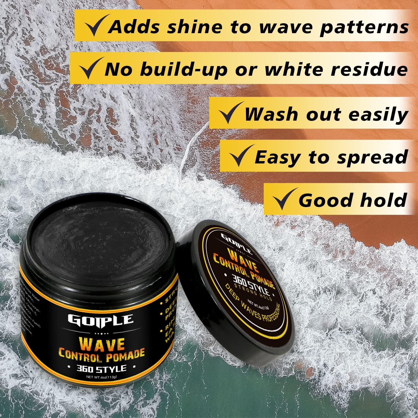 Goiple Natural Wave Pomade for Men Strong Hold, Easy Wash (Wave Pomade, 2 Wave Brushes, Silky Durag) Promotes Moisture, Control & Shine