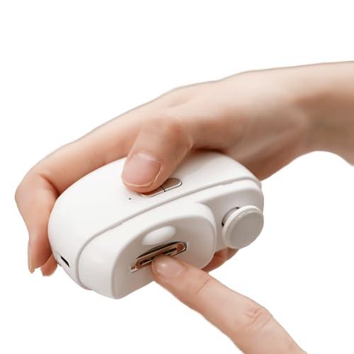 LISSAHNE Electric Automatic Nail Clipper with Light, LISSAHNE 2 in 1 Fingernail Cutter and Polisher USB Rechargeable, Safety Fingernail Trimmer for Baby Seniors and Adult Gift Choice White