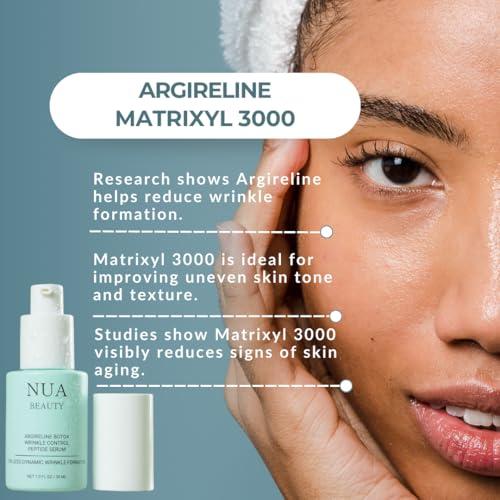 NUA BEAUTY Argireline Peptide Serum with Matrixyl 3000 Botox Alternative for Anti-Aging, Fine Lines, and Wrinkle Reduction Hydrating, Vegan Formula 1 Fl Oz (30ml)