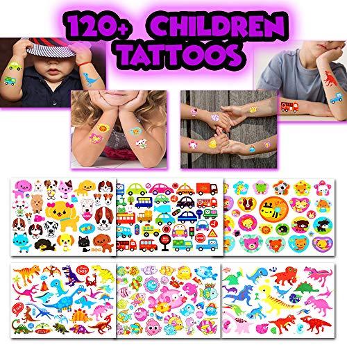BETTERLINE Kids Temporary Tattoos - More than 120 Easy-to-Use Tattoos for Children (Assorted - 6 Sheets)
