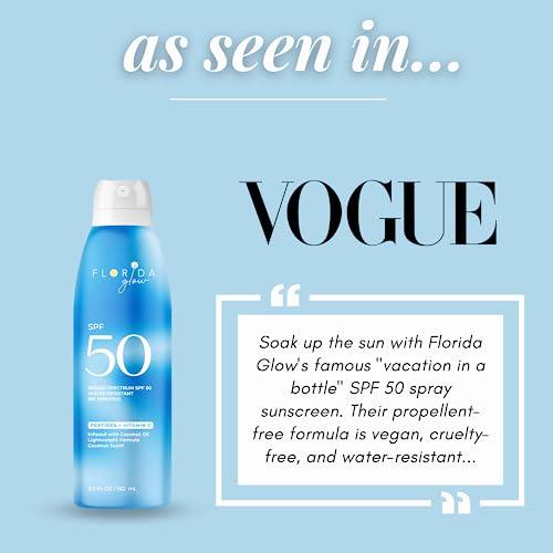 Florida Salt Scrubs Florida Glow SPF 50 Sunscreen Spray - Hawaii 104 Reef Act & Florida Keys Compliant, Broad Spectrum, Water Resistant Sport Sun screen - Child Friendly PABA-Free & Oxybenzone Free (5.5 Fl Oz 1-Pack)