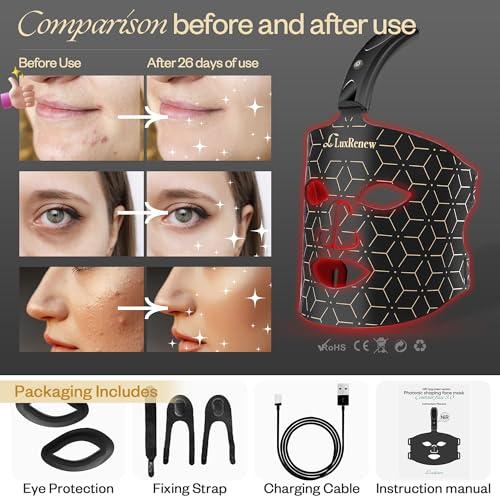 LuxRenew LuxRenew Upgraded Red Light Therapy Mask, Pure Infrared 850 Red Light Face Mask Light Therapy, Cordless, Portable and Rechargeable for Facial Led Mask Skincare at Home and Travel [LMask Pro Max]
