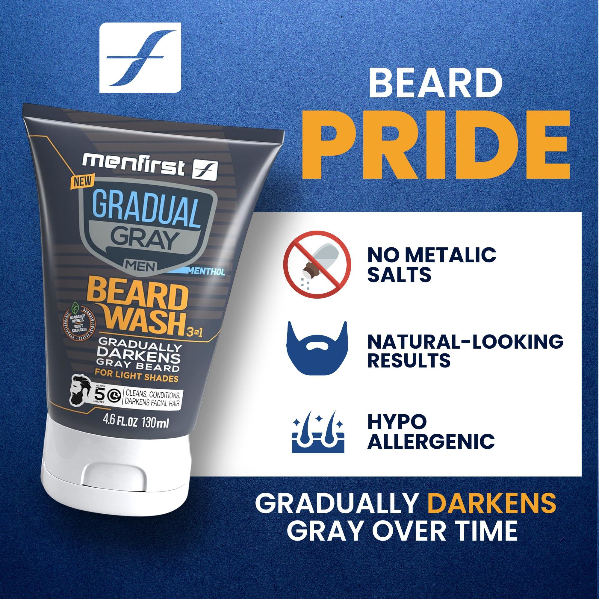 MENFIRST MENFIRST Gradual Grey Reducing Beard Wash for Light Shades - Beard Wash for Light Brown to Blonde Hair - Beard Color Shampoo for Men - 4.60 FL
