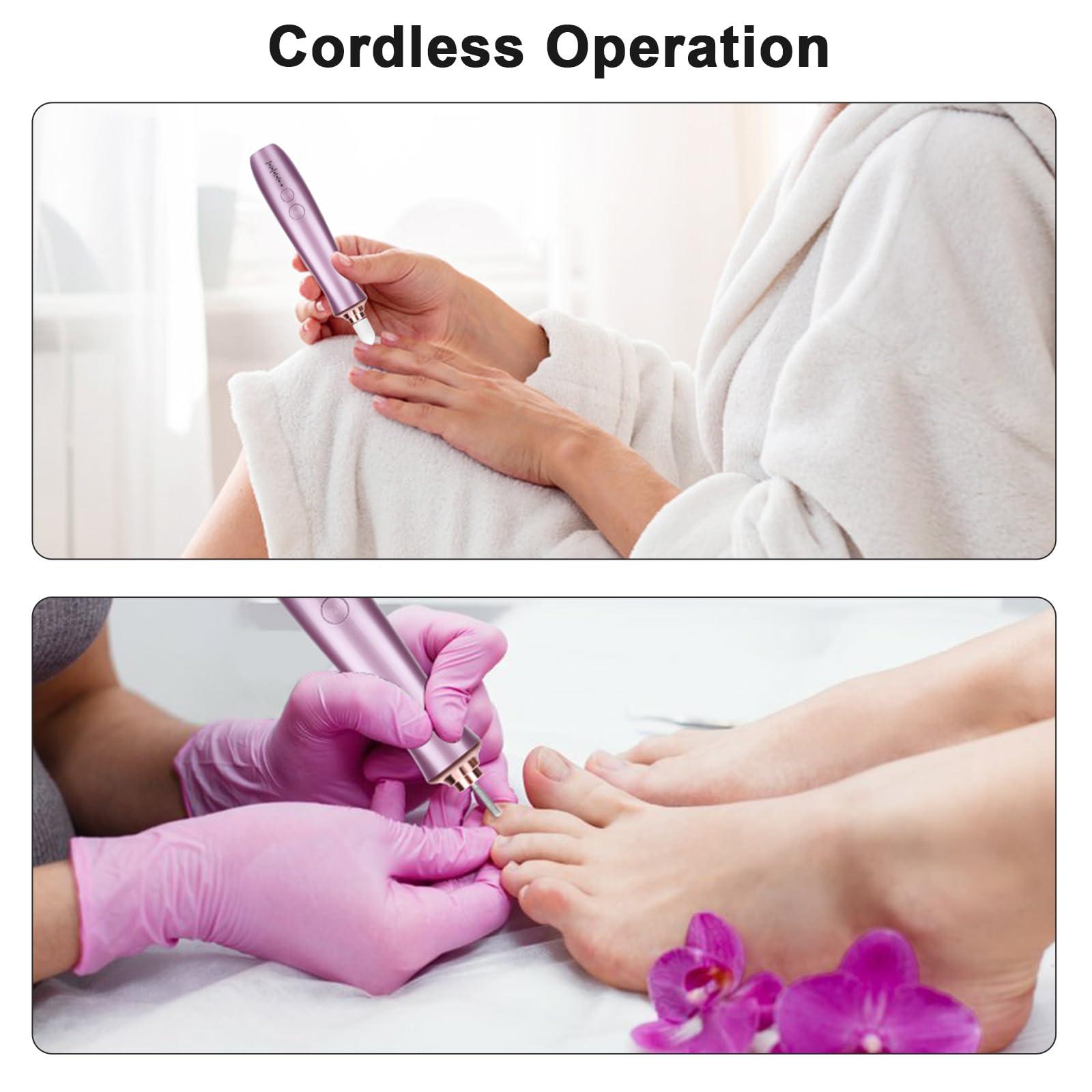 Rolokit Professional Manicure Pedicure Kit with Charging Base, Cordless Electric Nail Drill Set with 5PCS Drill Bits, 5 Speeds Electric Nail File Machine, Hand Foot Care Grinder Tool for Thick Nail Acrylic