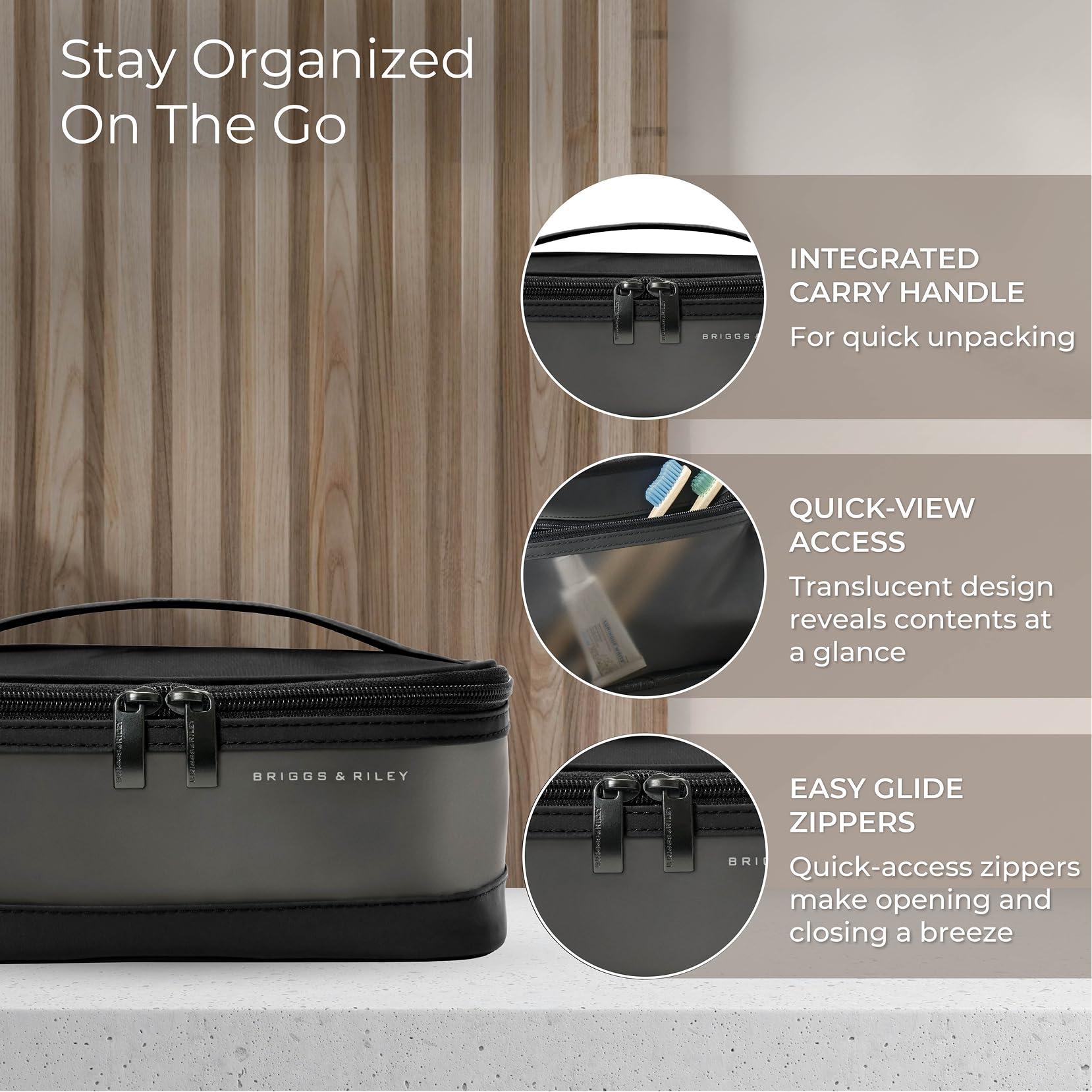 Briggs & Riley Briggs & Riley Translucent Case - Toiletry Bag for Women & Men, Organizer for Bathroom Accessories, Makeup, & Skincare, Dopp Kit for Vacation - Travel Essentials, Black