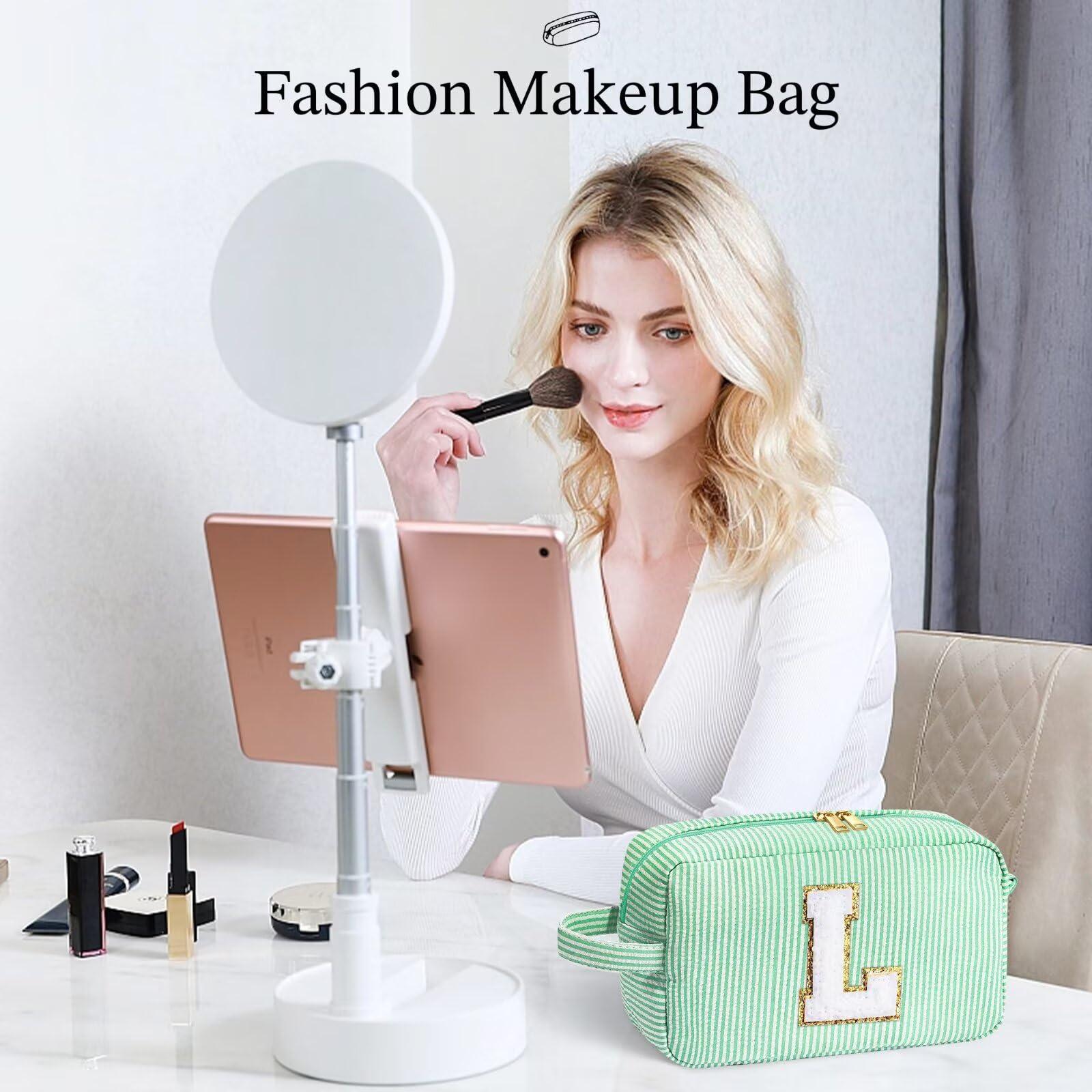 YOOLIFE YOOLIFE Makeup Bag - Initial Makeup Bag Cosmetic Bag, Make Up Bag, Monogram Makeup Bags, Travel Toiletry Bag, Cute Makeup Pouch Makeup Case, Personalized Green Initial Makeup Bags for Women K