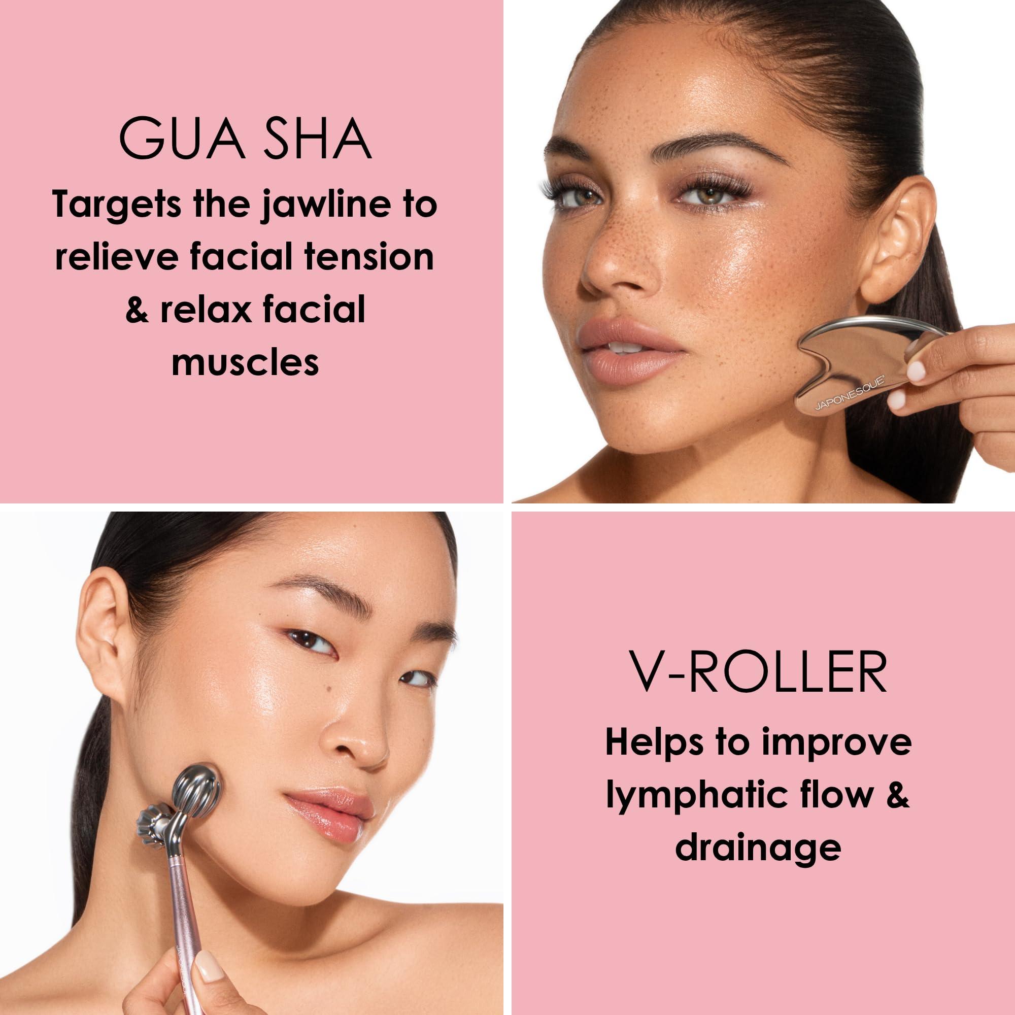 JAPONESQUE JAPONESQUE SKINTherapy Contouring Facial Tool V Roller for Lymphatic Drainage, Facial Massage, Relieves Tension and Improves Absorption of Skin Care Products