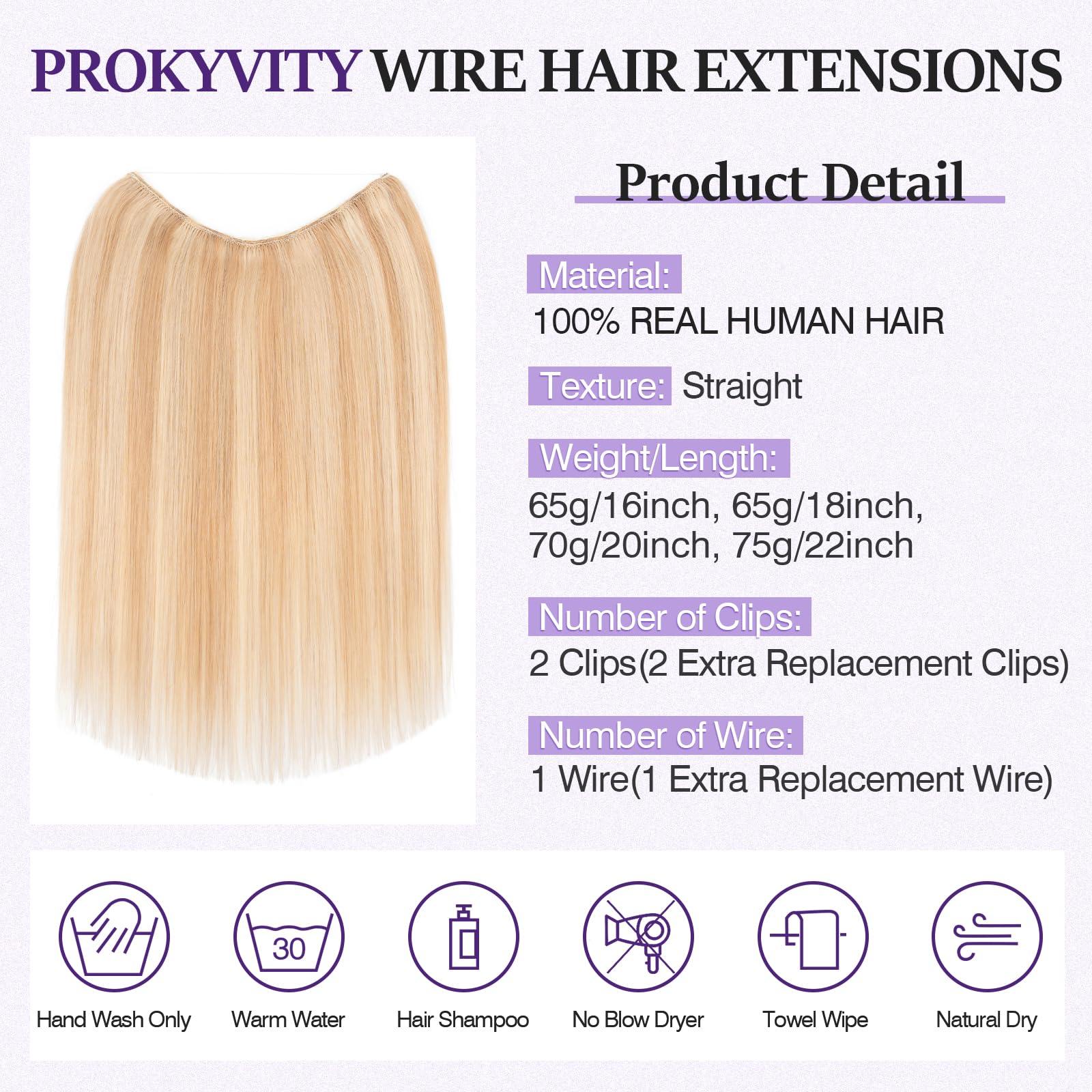 prokyvity Halo Hair Extensions Real Human Hair,Prokyvity Halo Hair Extension 100% Human Hair,Halo Extensions Real Human Hair,Human Hair Halo Extensions,18P613 Gold Blonde Mixed Bleach Blonde 16inch