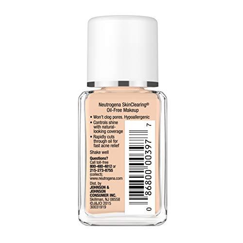 Neutrogena Neutrogena SkinClearing Oil-Free Acne and Blemish Fighting Liquid Foundation with.5% Salicylic Acid Acne Medicine, Shine Controlling Makeup for Acne Prone Skin, 40 Nude, 1 fl. oz