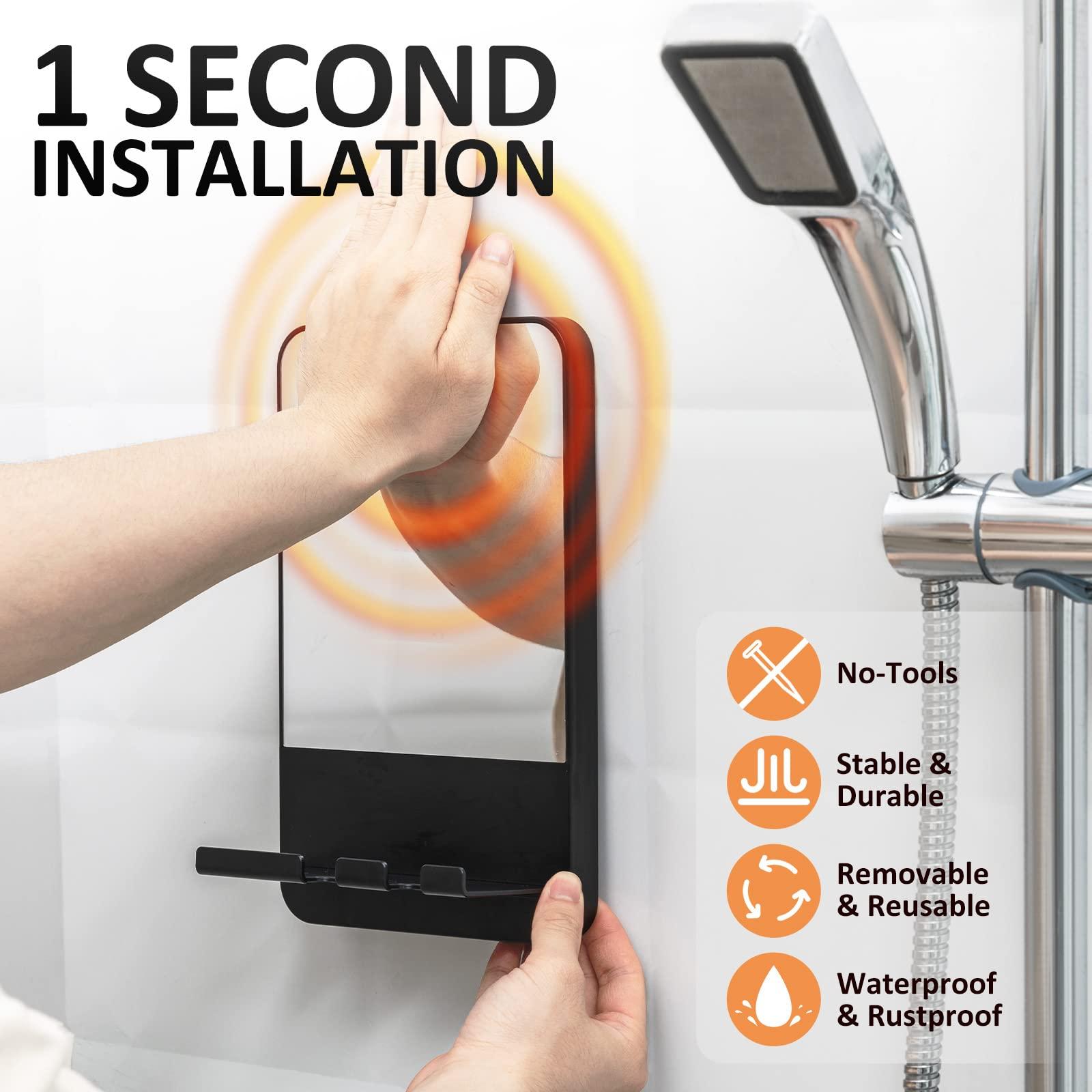 VELMADE VELMADE No Drilling Suction Cup Fog Free Shaving Mirror for Bathroom, Fogless Shower Mirror for Shaving with Razor Holder, Shatterproof and Removable, Black