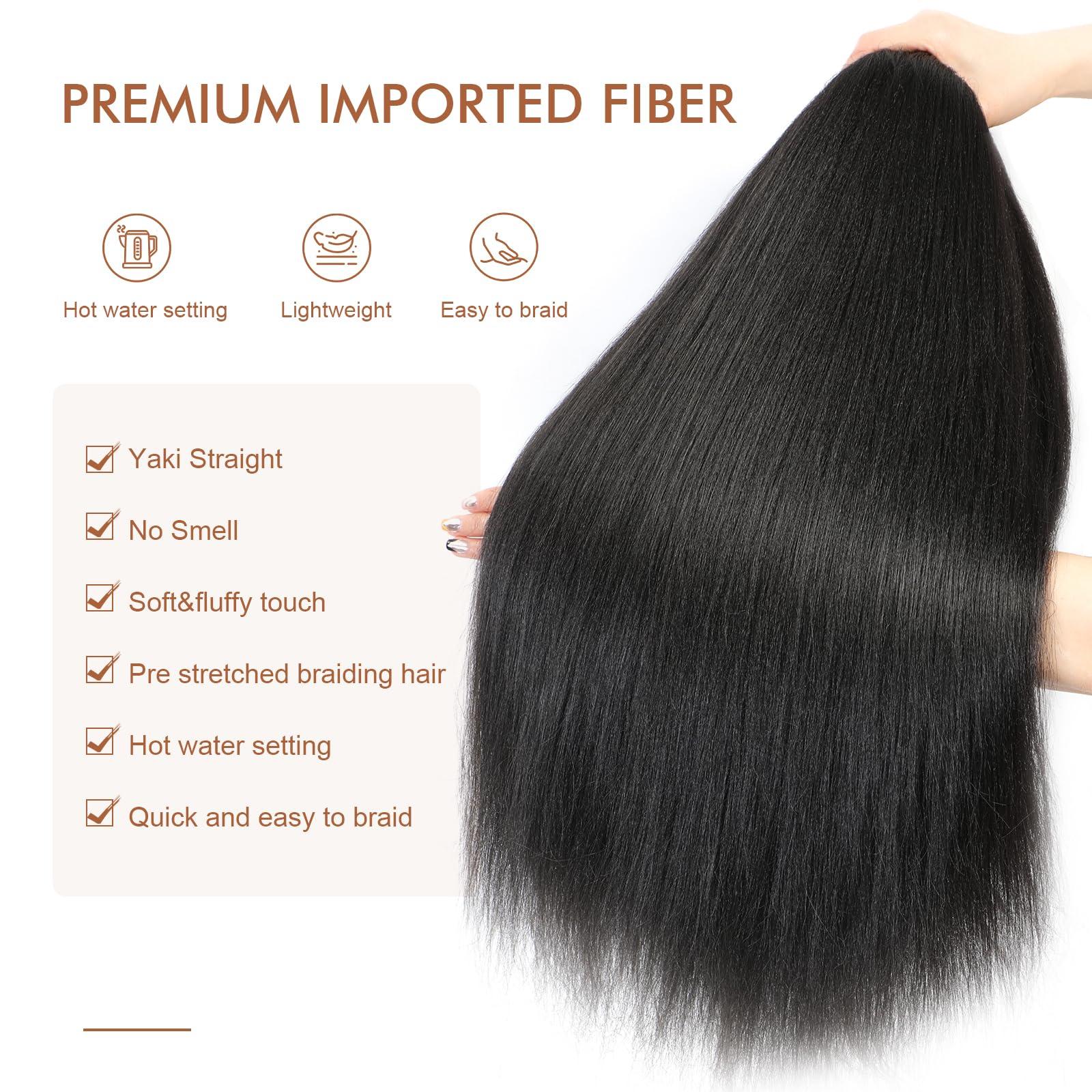 DIFUNEE DIFUNEE Pre-stretched Braiding Hair - 22 Inch 8 Packs Dark Brown Long Braiding Hair For Twist or Box Braids, Yaki Texture Hot Water Setting Synthetic Braiding Hair Extensions (22 Inch, 2-8P)