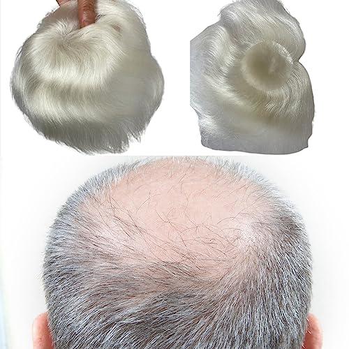 Voloria Voloria Bald Spot Hair Patch Toupee for Men 3.15x3.15inches Full PU Skin Base Cover-up Hair Patches Pieces Human Hair Topper Reaplcement Systems Hairpiece White Color