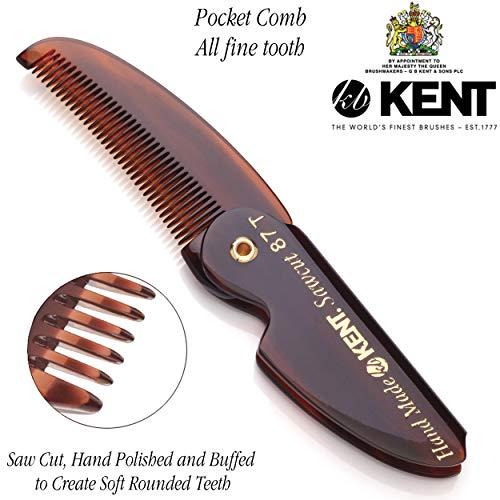 KENT Kent 87T Handmade Folding Pocket Comb for Men, Fine Tooth Hair Comb Straightener for Everyday Grooming Styling Hair, Beard or Mustache, Use Dry or with Balms, Saw Cut Hand Polished, Made in England