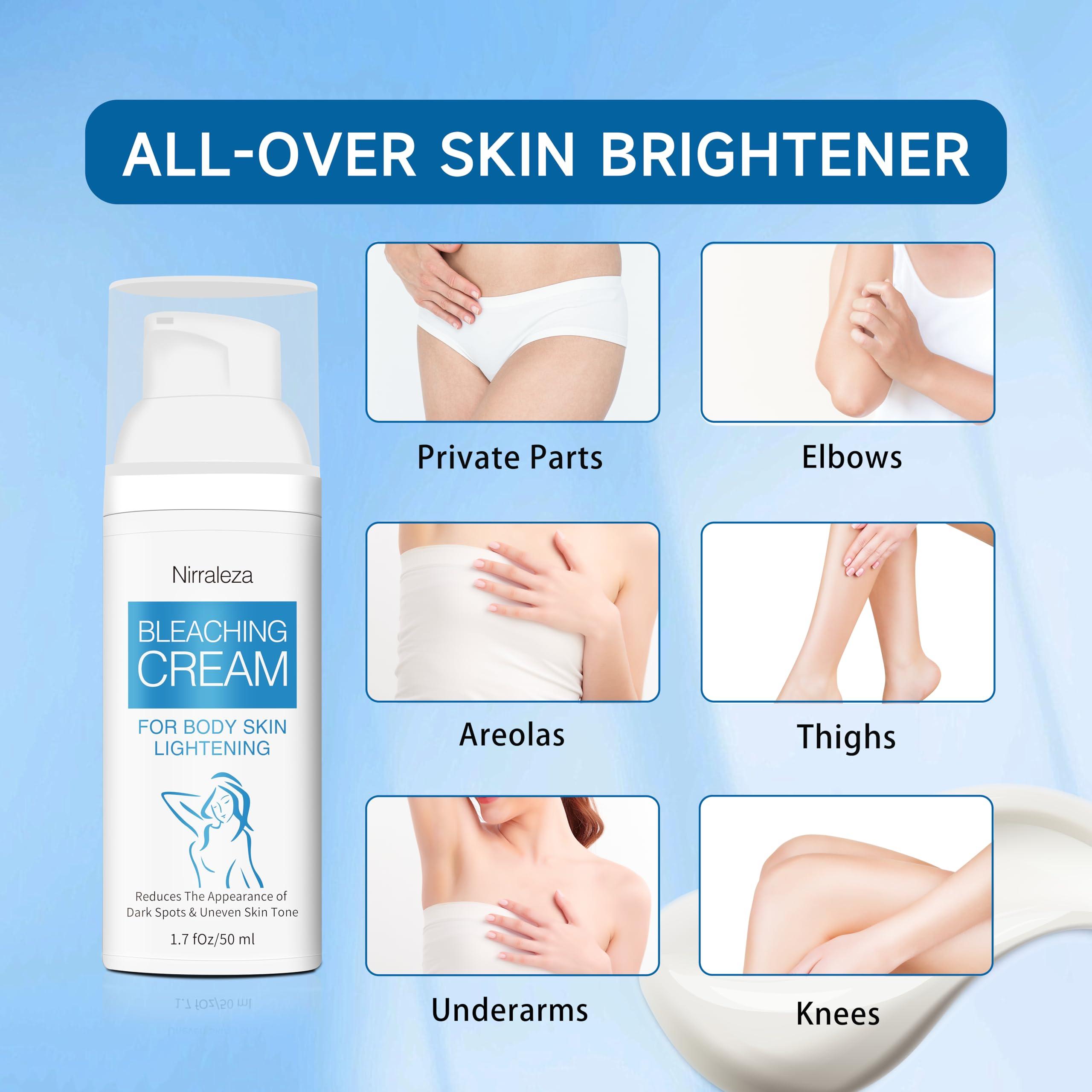 Nirraleza Skin Bleaching Cream for Body Intimate Areas, Skin Whitening Cream, Skin Lightening Cream, Dark Spot Remover for Private Parts, Underarms, Knees, Armpits, Elbows, Inner Thighs (1.7 Fl Oz) (1.7 Fl Oz)