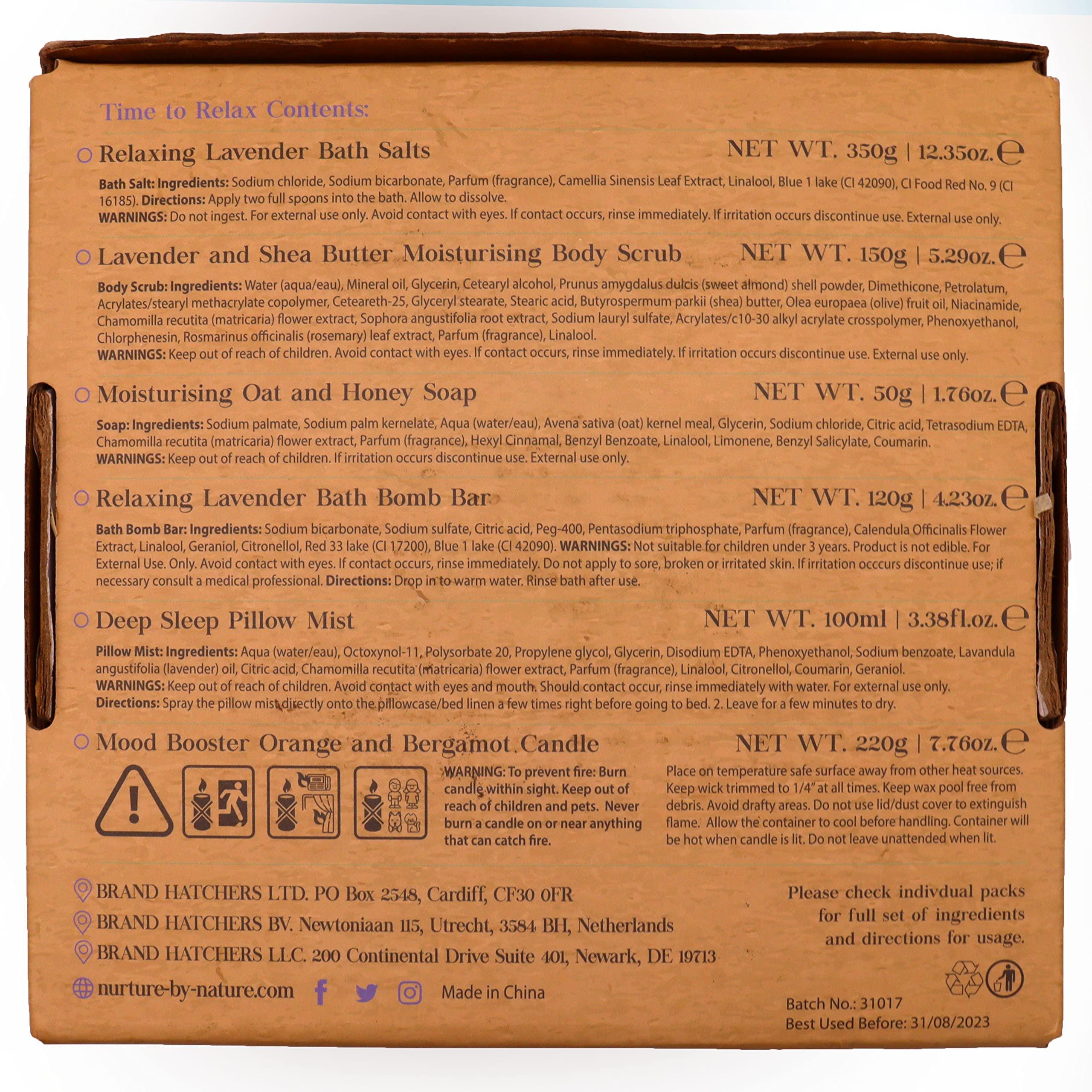 Nurture by Nature Botanicals Nurture by Nature RELAX & CALM Spa Kit, Spa Gift Baskets For Women - Complete Bath Sets for Women Gift - Lavender Pillow Mist, Bath Salts, Soap, Bath Bomb, Candle, Body Scrub - Self Care Gift Basket