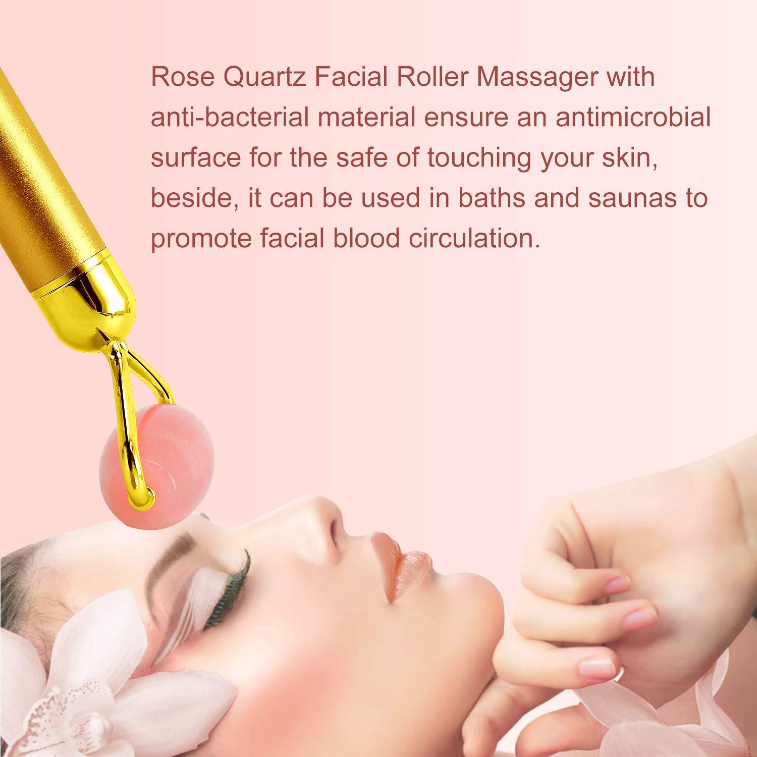 DANGSHAN DANGSHAN 2-in-1 Electric Jade Roller Massager Facial Roller & Face Massager, Rose Quartz