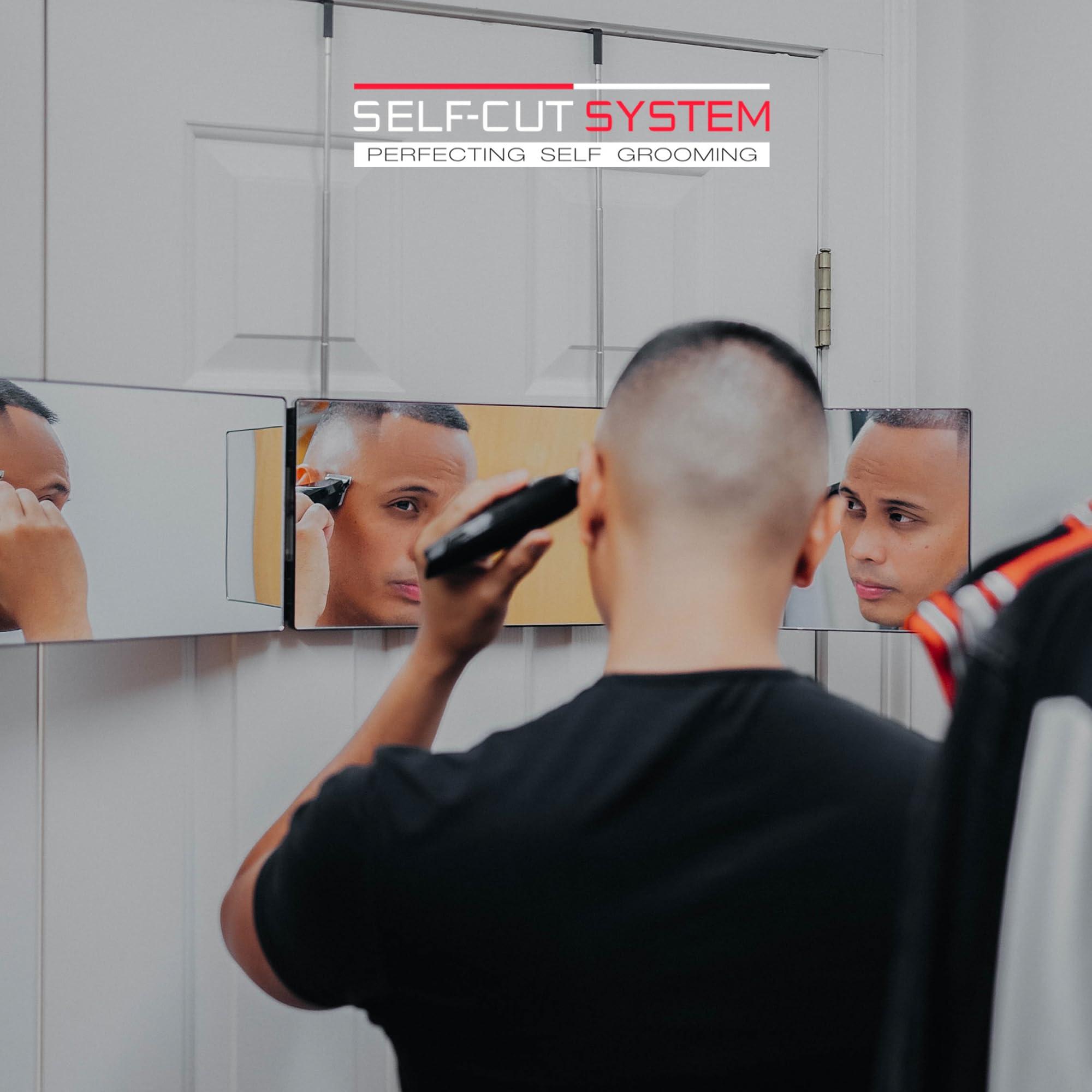 Self-Cut System Self-Cut System - 3 Way Mirror with Lights - Three Way Mirror for Self Hair Cutting - Over The Door Mirror - Trifold Mirror - 360 Mirror - Barber Mirror - Self Haircut Mirror (Travel 3.0 LED)