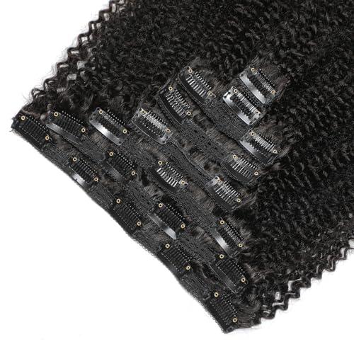Luovce Luovce Clip in Hair Extensions Real Human Hair Afro Kinky Curly Natural Colour 8PCS 115-120 Grams 12 inches